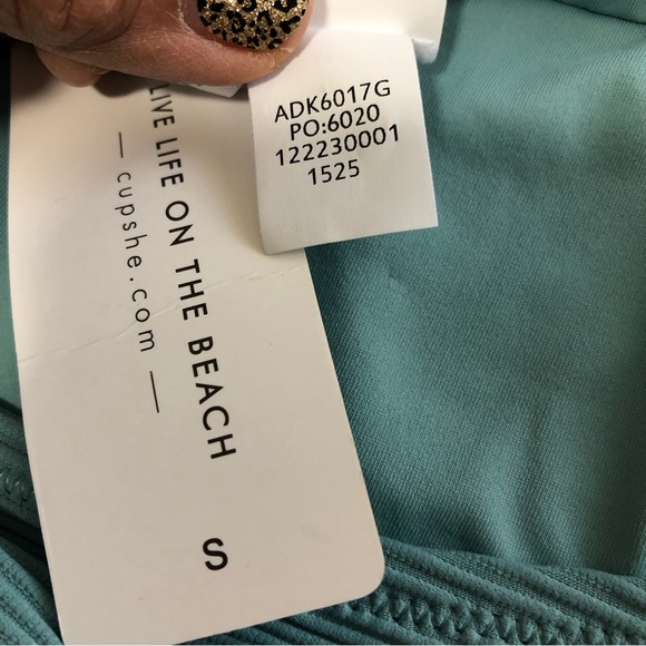 NWT CUPSHE High Waisted High Cut Banded Ribbed Bikini Bottom Light Mint Sz S - Picture 9 of 9